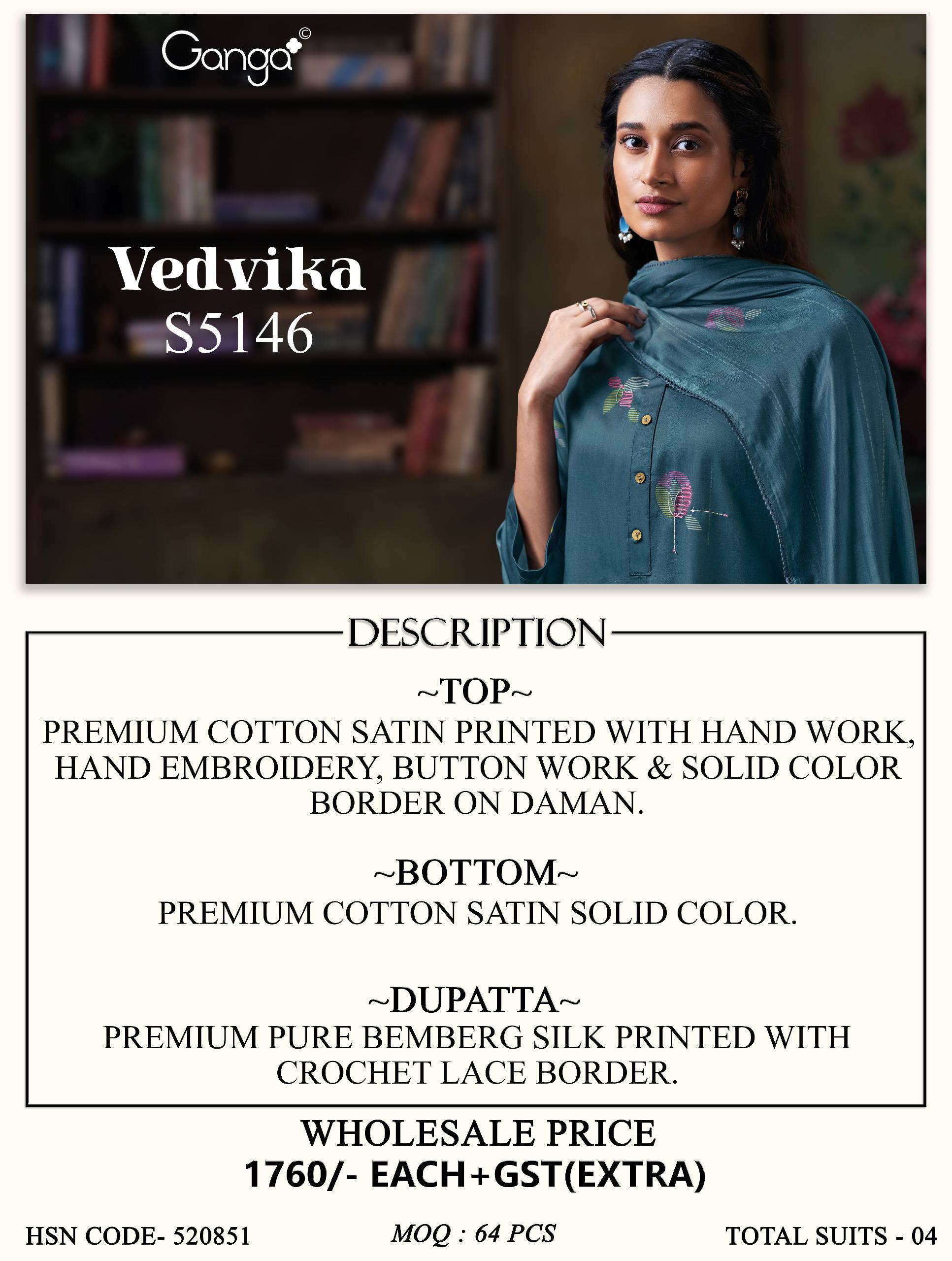 VEDVIKA 5146 SERIES BY GANGA FASHION Beautiful Colourful COTTON SATIN Dresses At Wholesale Price 